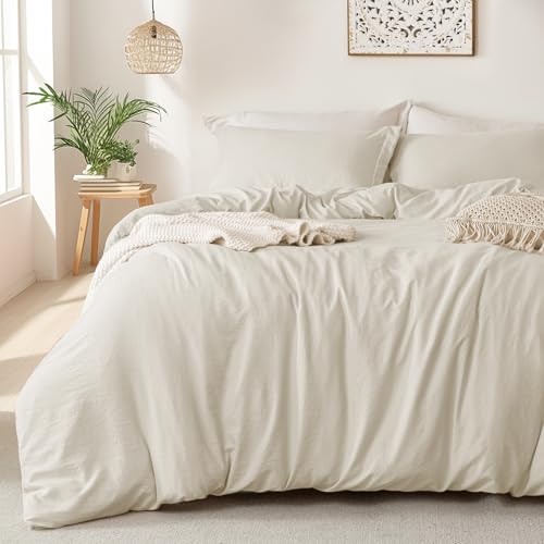 MILDLY Super Soft Duvet Cover - 100% Washed Microfiber Beige Comforter Cover Set 3 Pieces with Zipper Closure & Corner Ties (No Comforter)