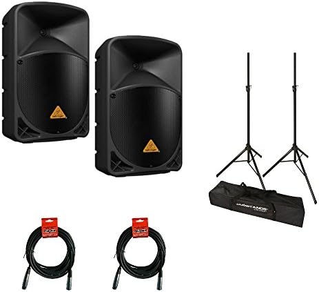 Behringer B115W Bluetooth Wireless Powered PA 1000W Amplified Speakers w/ Stand, Bag & Cable (PAIR)