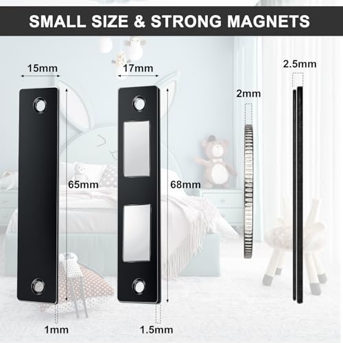Romon Magnetverschluss Magnete für Schranktüren, 2 Stück Ultradünne Türmagnete Kleiderschrankmagnete Starke Türschließer Doppelmagnete Schubladen Schrank Magnetverschluss für Möbel Schranktür, Schwarz
