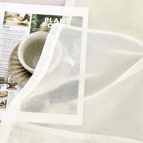 Image of MYSTIC-HOME Sheer Curtains 45 Inch Length, Rod Pocket Voile Drapes for Living Room, Bedroom, Window Treatments Semi Crinkle Curtain Panels for Yard, Patio, Villa, Set of 2, 52 inchx 45 inch, Beige
