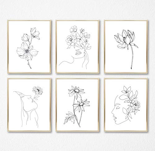 Eleville 8X10 Unframed Set Of 6 Abstract Minimalist Wall Art Line Drawing Woman Face With Flower Palm Watercolor Art Print Inspirational Wall Art For Kids Room Nursery Decor Wgn214 #TOP1