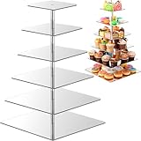 Jinei 6 Tier Silver Mirror Cupcake Stand Square Cupcake Holder Mirror Acrylic Cupcake Tower Display Dessert Stand 6 Tier Cupcake Tray for Dessert Table Bases Cupcake, Birthday Party Wedding