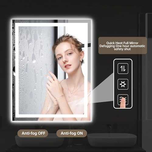 36x24 Inch Rectangular LED Bathroom Mirror with Front & Backlight -Dimmable Anti-Fog Shatter-Proof Vanity Mirror, 3 Light Colors, Memory Function, Horizontal/Vertical Wall Mount by ExploreHorizon - Image 2