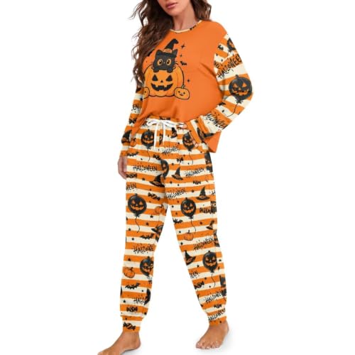 Image of Women's 2 Piece Printed Pajama Set Long Sleeve Sleepwear Set with Long Pants Casual Lounge Sets with Pocket