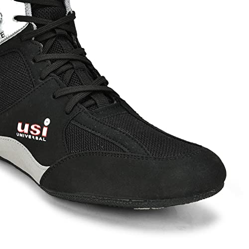 Image of USI UNIVERSAL THE UNBEATABLE Wrestling Shoes, 701WBG Comferto Black /Grey Sports Shoes for Wrestlers for Men & Women with Pu Suede, Mesh & Rubber Construction