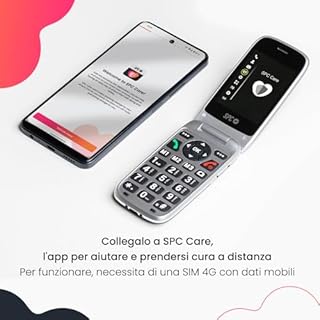 SPC Polaris - Telefono 4G per anziani con tasti grandi e tasto SOS, Compatibile con app per gestione remota SPC Care (iOS & Android), localizzazione GPS e avvisi di sicurezza, Nero