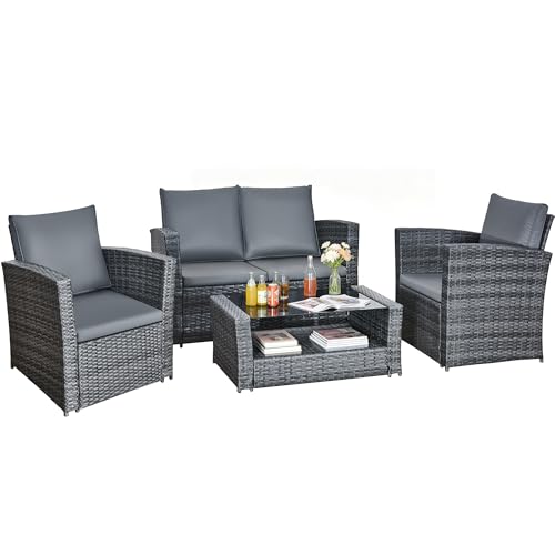 rattanstar 4 Piece Rattan Garden Furniture Sets, Outdoor Patio Furniture Set with Loveseat,...