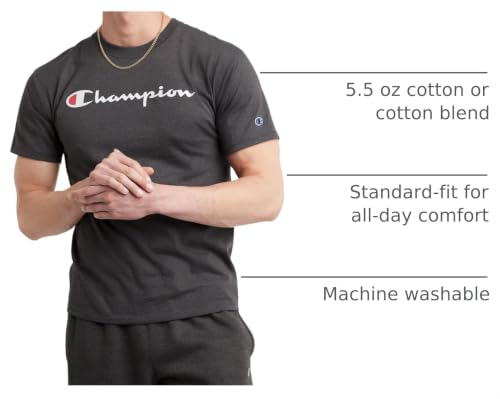 Image of Champion Men's Graphic Short Sleeve T-Shirt, Standard Fit, Classic Script Logo, Midweight 100% Cotton