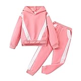 Arlubiya Girls 2 Piece Outfits Fashion Color blocked Hooded Top+Color blocked Pants Outfits Set Size 11 12