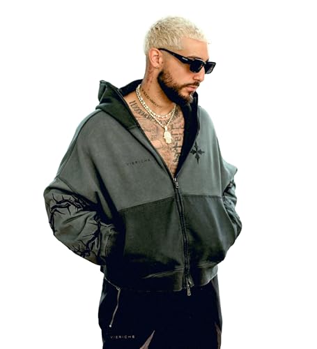 Moth VRP Hoodie – Men’s Heavyweight French Terry Cotton Sweatshirt with Overdye Finish & Graphic Prints, Grey