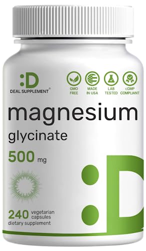 Magnesium Glycinate 500mg, 240 Veggie Capsules | Chelated | Highly Purified Essential Trace Mineral for Muscle, Joint, Heart, &amp; Digestive Health