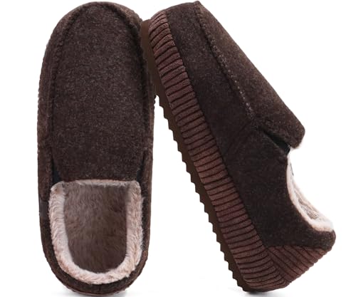 Image of ONCAI Mens Clog Slippers with Arch Support Stripe Faux Fur Cotton-Blend High-Density Memory Foam Warm House Slippers Slip-on Indoor Outdoor Rubber Sole Size 7-16