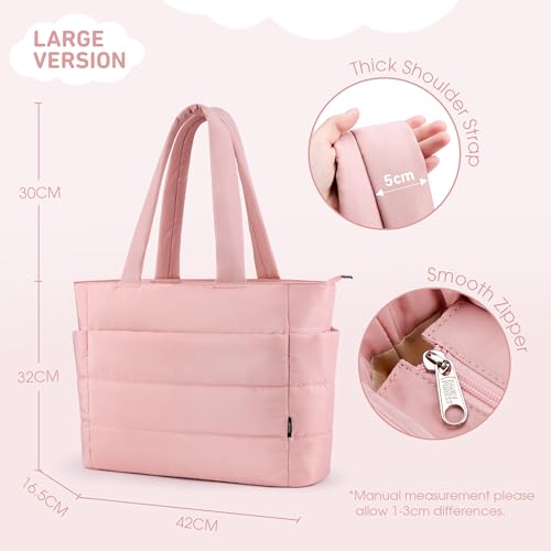 Image of KALIDI Quilted Carryall Tote Bag, Large Puffer Crossbody Women Handbags Shoulder Soft Fluffy Lightweight Travel