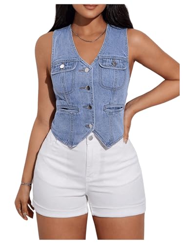 Débardeur en jean boutonné coupe asymétrique pour femme moderne de marque Floerns