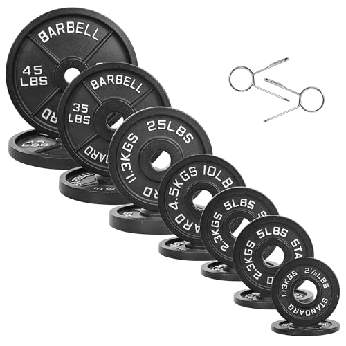 Fitvids Olympic Cast Iron 2-Inch Weight Plates for Strength Training & Weightlifting, 255 Pounds Set, Multiple Packages Fitvids Olympic Cast Iron 2-Inch Weight Plates for Strength Training & Weightlifting, 255 Pounds Set, Multiple Packages