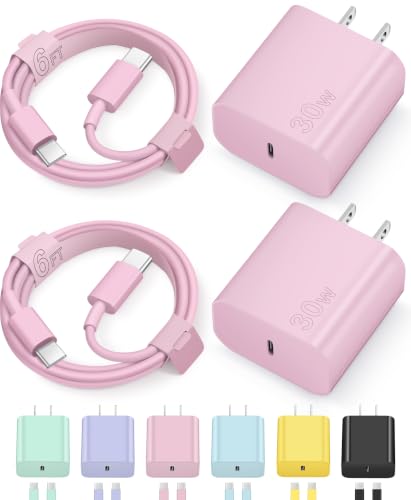 Image of iPhone 17 16 15 Charger Fast Charging 30W USB C Chargers Block Type C Charger 2 Pack 6FT Cord for iPhone 17 /17 Plus /17 Pro Max /Air /16 /16 Plus /16 Pro Max /15 Pro Max /iPad Pro /Samsung(Pink