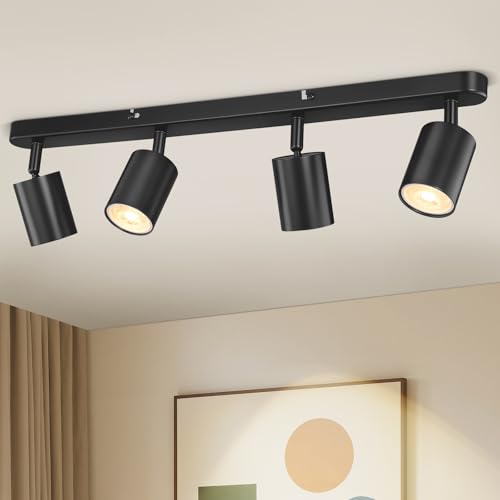 Deckenstrahler LED Schwenkbar, Deckenleuchte 4 Flammig Schwarz, GU10 Deckenlampe Spot Strahler, Wandstrahler Deckenspot, Spotlight Lampe Modern für Wohnzimmer Küchen Schlafzimmer (Ohne Leuchtmittel)