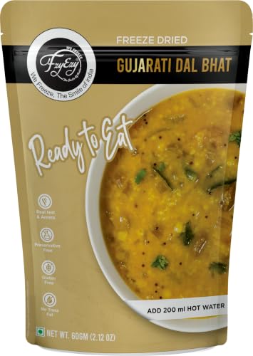 Image of FzyEzy Freeze-Dried Instant Meal Pack - Ready-to-Eat Travel Food | Lightweight, Long Shelf Life | Ideal for Camping, Hiking, Trekking, Emergency Survival | No Preservatives | Veg Meals (Gujrati Dal Bhat)