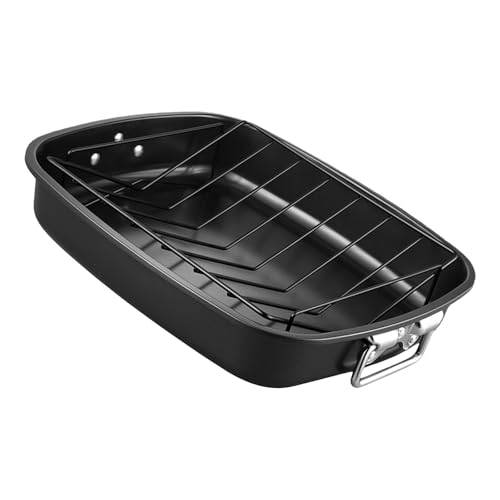 Plat à rôtir à dinde 43cm en acier au carbone avec grille en V conductivité thermique - 2