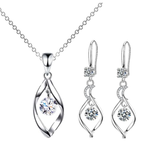 APMGONT Silver Jewellery Sets for Women, Women Crystal Teardrop Necklaces and Earrings Sets, Crystal Women's Jewellery Sets with Zirconia Hook Dangle Earrings Gift for Birthday Christmas (Silver C)