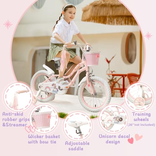 Image of Princess Style Girls Bike with Basket for 2-13 Years Old Kids and Toddlers, 12 14 16 18 Inch Bicycle for Children with Training Wheels and Streamers, 20 Inch with Kickstand, Multiple Colors
