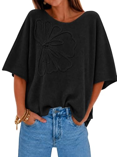 Image of Cicy Bell Womens Half Sleeve Sweaters Oversized Boat Neck Knitted Pullover Sweater Trendy Casual Loose Fit Fall Tops