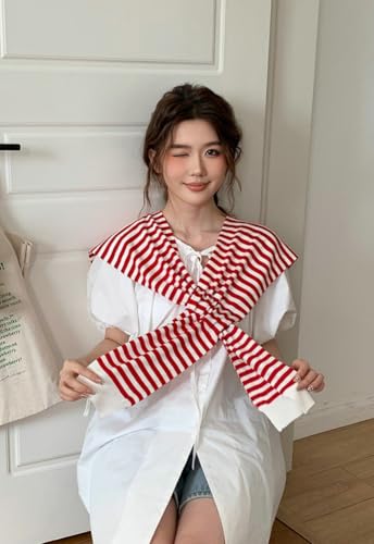 Women’s Striped Sweater Shawl Wrap Fashion Knitted Tie-Up Cardigan Cape Travel Pashmina Scarf Wraps Shoulder Top3