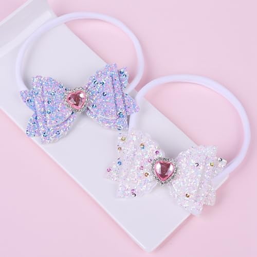 Chewtoyo 4 faixas de cabelo para bebês com glitter: acessórios de cabelo recém-nascido, Couro sintét