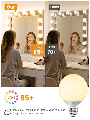 Image of TJOY G25 LED Globe Light Bulbs, Vanity Bulb for Bathroom 40W Equivalent | 2700K Soft Warm White E26 Base, Round Decorative Bulb for Vanity Makeup Mirror, CRI85+, 450LM, Non-Dimmable, UL, 4 Pack
