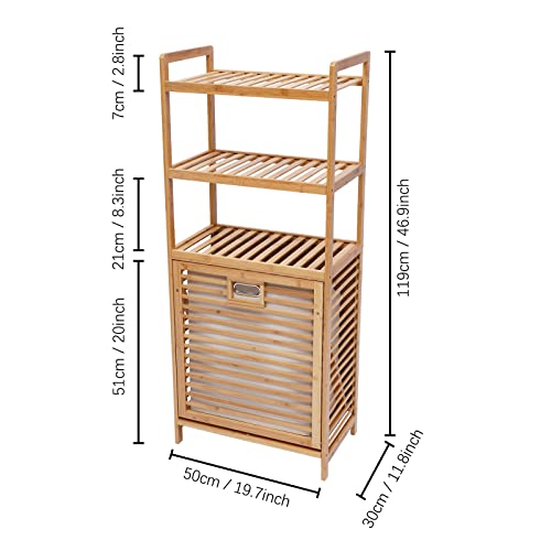 Bamboo Laundry Hamper With Rack,Laundry Basket With 3 Shelves,Laundry Hamper Cabinet Organizer,Wooden Laundry Sorter,Bathroom Storage Shelf Cabinet With Tilt Out Basket Clothes Bag For Laundry Room #TOP1