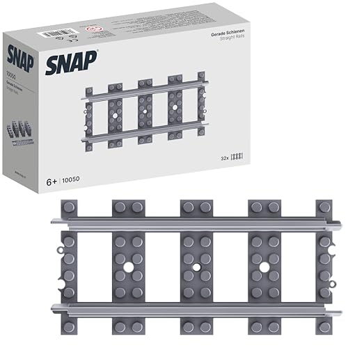 SNAP Juego de 32 rieles rectos, bloques de construcción para trenes, sistema de vías de la serie Train, bloques de construcción compatibles, regalo DIY para adultos y niños en miniatura y modelismo