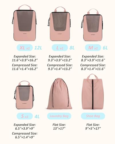 Image of BAGSMART Compression Packing Cubes for Travel, 6 /5 /4set Lightweight Packing Organizers, Summer Travel Essentials Suitcase Organizer Bags Set