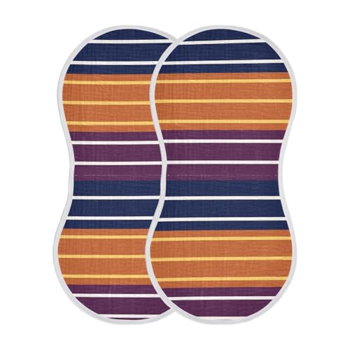 Navy Blue and Orange Striped Cotton Muslin Burp Cloth Soft Touch washcloth for Unisex Babies Set of 2, 22x11in