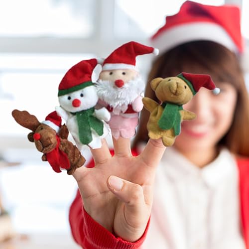 Títeres de dedo de Navidad con muñecas de Papá Noel y reno para fiestas de niños 5