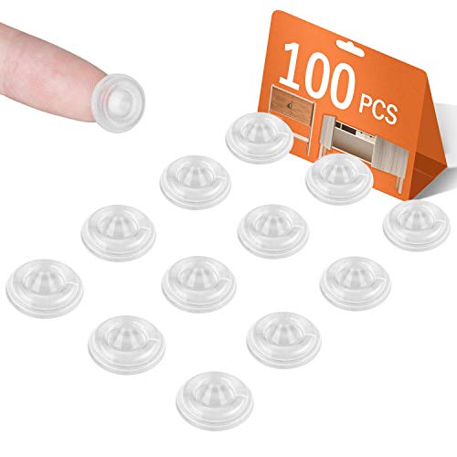 Cabinet Door Bumpers 100 PCS Rubber Bumpers, Sound Dampening Self Adhesive Bumper Pads, Circular Dots Double Buffer Clear Cabinet Bumpers, Cabinet Stoppers for Drawer, Picture Frames, Cutting Boards