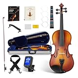 AKLOT Handcrafted Full Size Violin: Solid Wood Matte Fiddle, Acoustic Beginner 4/4 Violin Kit with Hard Case, Lesson Book, Bow, Shoulder Rest, Extra Strings, Tuner, Fretboard Stickers (VRT-AmiCS)