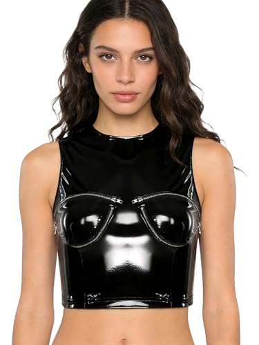 Camiseta corta ajustada con cremallera en cups para estilizar salidas de noche