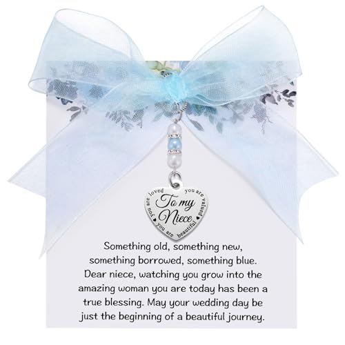 Image of MIXJOY Something Blue Gift for Bride, Wedding Day Bridal Blue Pearl Angel Wings Bouquet Garter Charm for Bride to Be