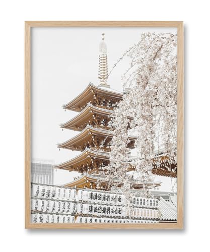 HesenDot Japanese Temple Framed Wall Art,Cherry Blossom Canvas Print,12x16