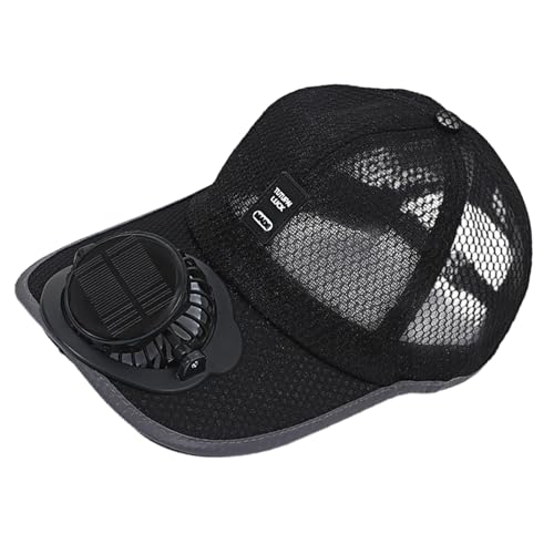 Baseball Cap with Solar Fan, Sun Fan Hat, Breathable Visor Hats with Fan, Sun Hat with Fan, Mesh Hat with UV Protection Summer Unisex, Black/White