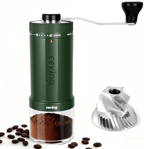 Primo al mondo macinacaffè manuale con grande capacità da 60g, macinino portatile con 40 impostazioni regolabili, mole coniche in acciaio inox per campeggio, viaggio, regalo, ecc. (Verde foresta)