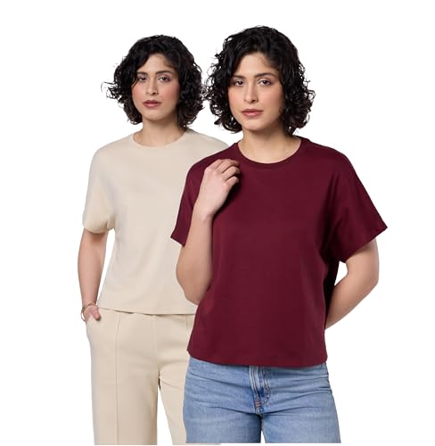 Image of Symbol Premium Women's Oversized Cotton Cropped T-Shirt (Stylish | Super Soft | Round Neck | Solid) (Available in Plus Sizes)