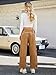 aswulk Womens Wide Leg Track Pants Drawstring High Rise Striped Elastic Waist Baggy Pants Coffee L