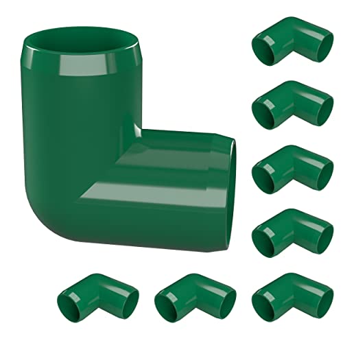 FORMUFIT 3/4” 90 Degree Elbow Furniture Grade PVC Fitting in Green, Made in USA, UV-Resistant, Impact-Proof, 1.050” Actual Socket Diameter (Pack of 8) - F03490E-GR-8