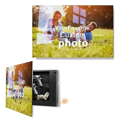 Hidden Gun Safe for Handgun, Pistol Safe with Fingerprint & KEY Access, Custom Photo Storage Glass Hidden Gun Storage with Decor Function For Wall-Mounted, Fathers Day Gift -18.8IN