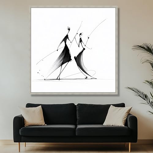 Toile abstraite silhouette de danse noire et blanche 80x80cm - 3