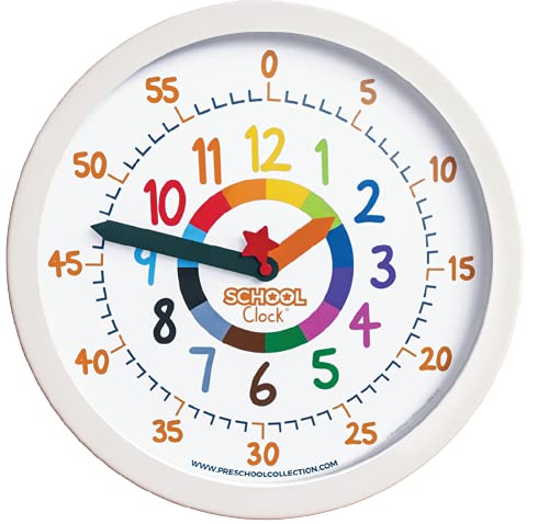 Color Clock - Time Teacher 10 Inch Silent Wall Clock with Colored Numbers - Easy to Read Analog Dial for Teacher's Classrooms, Kid's Bedroom & Children Playroom - School Clock
