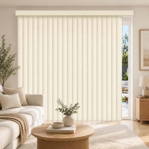 CHICOLOGY Vertical Blinds for Sliding Glass Doors & Patio Doors Oxford Alabaster (Vinyl) 3.5 PVC Slats Cordless Wand Tilt + Traverse Reversible Stack Left/Right Valance Included 78 W x 84 H