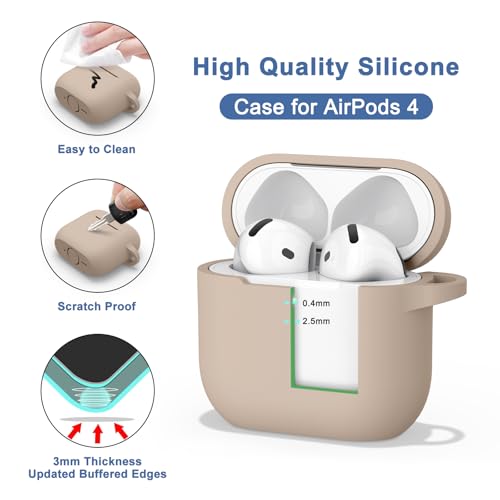Image of Tobfit Case for AirPods 4 Case Cover 2024 with Lanyard & Keychain, Soft Silicone Protective Case for Apple AirPods 4th Generation, Full Protection, Support Wireless Charging, Milk Tea
