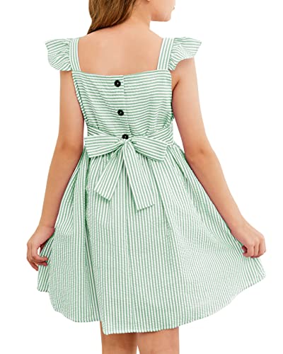 Saodimallsu Girls Sundress Striped Sleeveless Summer Dress Lined For Kids Spring Outfits Ruffle Sleeve Green 5-6 Years #TOP30
